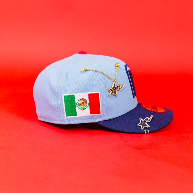 NEW ERA EXCLUSIVE 59FIFTY SKY BLUE/ NAVY MEXICO 2025 WORLD BASEBALL CLASSIC W/ MEXICO FLAG SIDE PATCH