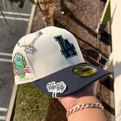 NEW ERA EXCLUSIVE 59FIFTY CHROME WHITE/NAVY LOS ANGELES DODGERS W/ 1990 ALL STAR GAME PATCH (OLIVE UV)