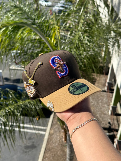 NEW ERA EXCLUSIVE 59FIFTY MOCHA/KHAKI SEATTLE MARINERS W/ 2001 ALL STAR GAME PATCH (RED UV)