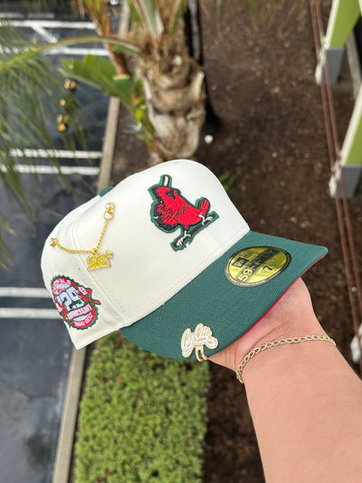 NEW ERA EXCLUSIVE 59FIFTY CHROME WHITE/FOREST GREEN ST LOUIS CARDINALS W/ 125TH ANNIVERSARY PATCH (RED UV)