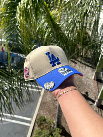 NEW* KHAKI/BLUE LOS ANGELES DODGERS '47 MVP ADJUSTABLE SNAPBACK W/ 40TH ANNIVERSARY PATCH (RED UV)
