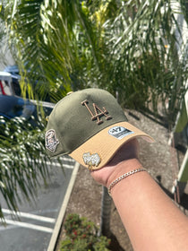 NEW* OLIVE GREEN/KHAKI LOS ANGELES DODGERS '47 MVP ADJUSTABLE SNAPBACK W/ 50TH ANNIVERSARY PATCH (PINK UV)