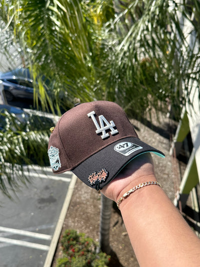 NEW* MOCHA/BLACK LOS ANGELES DODGERS '47 MVP ADJUSTABLE SNAPBACK W/ 40TH ANNIVERSARY PATCH (TEAL UV)