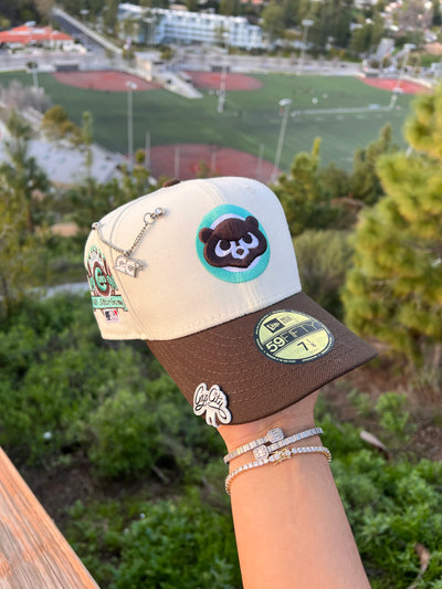 NEW ERA EXCLUSIVE 59FIFTY CHROME WHITE/WALNUT CHICAGO CUBS W/ 1990 ALL STAR GAME PATCH (TEAL UV)