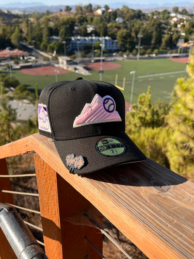 NEW ERA EXCLUSIVE 59FIFTY BLACK COLORADO ROCKIES W/ 25TH ANNIVERSARY PATCH (PINK UV)
