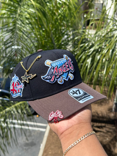 NEW* BLACK/WALNUT ANAHEIM ANGELS '47 CAPTAIN SNAPBACK W/ 40TH ANNIVERSARY PATCH (CREAM UV)