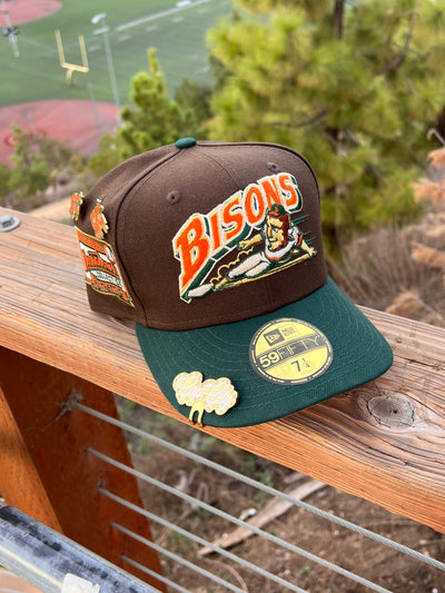 NEW ERA EXCLUSIVE 59FIFTY WALNUT/FOREST GREEN BUFFALO BISONS W/ HOMETOWN COLLECTION PATCH (ORANGE UV)