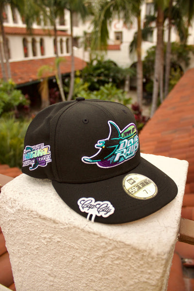 NEW ERA EXCLUSIVE 59FIFTY BLACK TAMPA BAY DEVILRAYS W/ 1998 INAUGURAL SEASON PATCH (PINK UV)