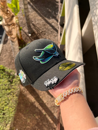 NEW ERA EXCLUSIVE 59FIFTY BLACK TAMPA BAY RAYS W/ 1998 INAUGURAL SEASON PATCH (PINK UV)