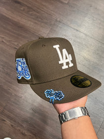 NEW ERA EXCLUSIVE 59FIFTY BROWN LOS ANGELES DODGERS W/ 75TH WORLD SERIES PATCH (ICY UV)