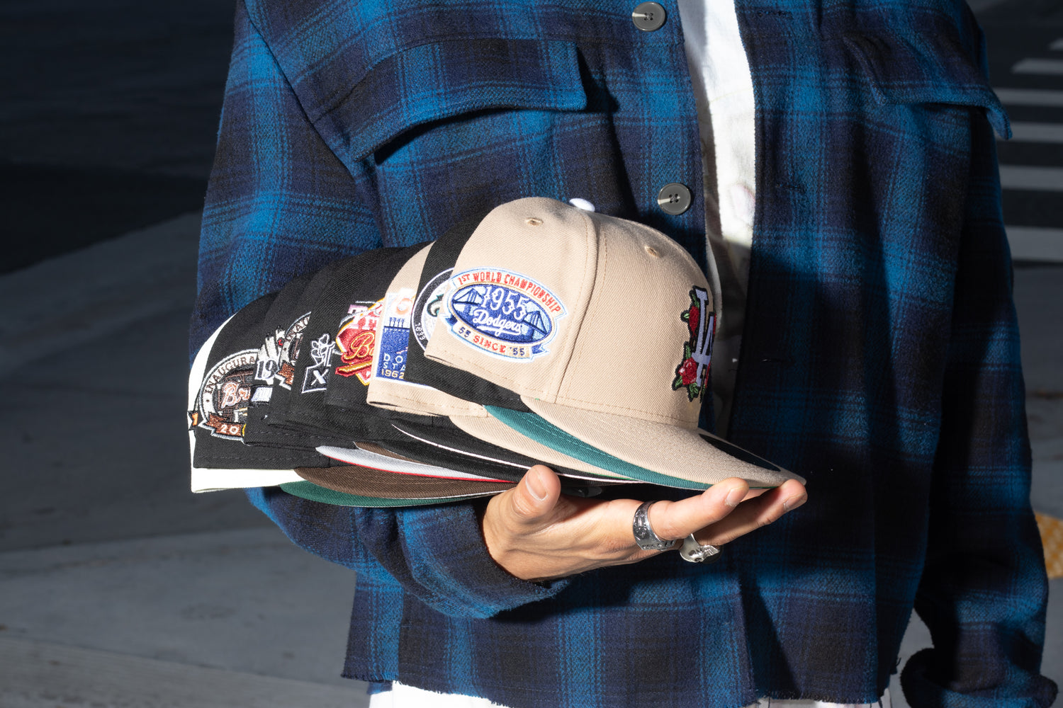 NEW ERA EXCLUSIVE 59FIFTY BLACK LOS ANGELES DODGERS "HEAVENLY CITY" W/ 50TH ANNIVERSARY SIDE PATCH *FREE BLIP INCLUDED