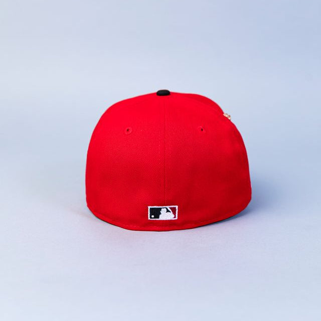 NEW ERA 59FIFTY LAVA RED/ BLACK ANAHEIM ANGELS W/ 50TH ANNIVERSARY SIDE PATCH