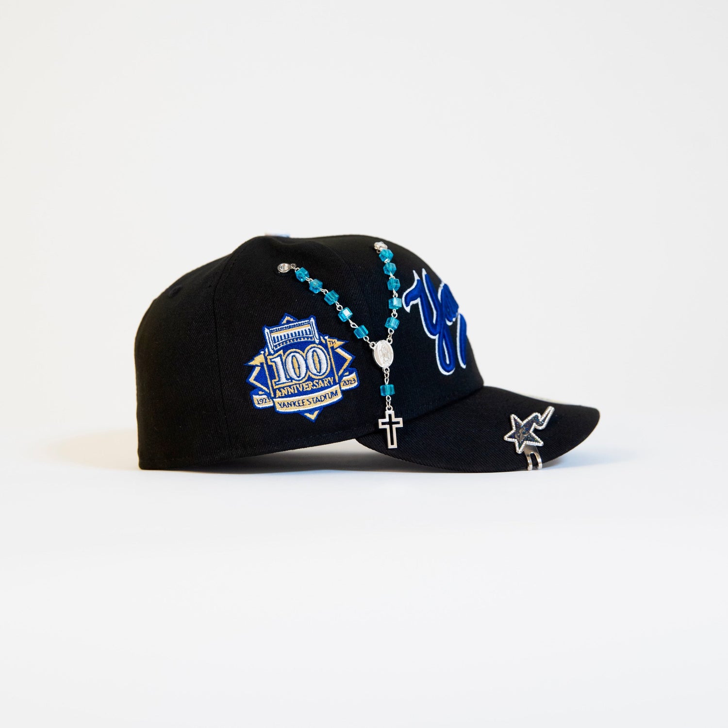 NEW ERA EXCLUSIVE 59FIFTY BLACK NEW YORK YANKEES SCRIPT W/ 100TH ANNIVERSARY SIDE PATCH