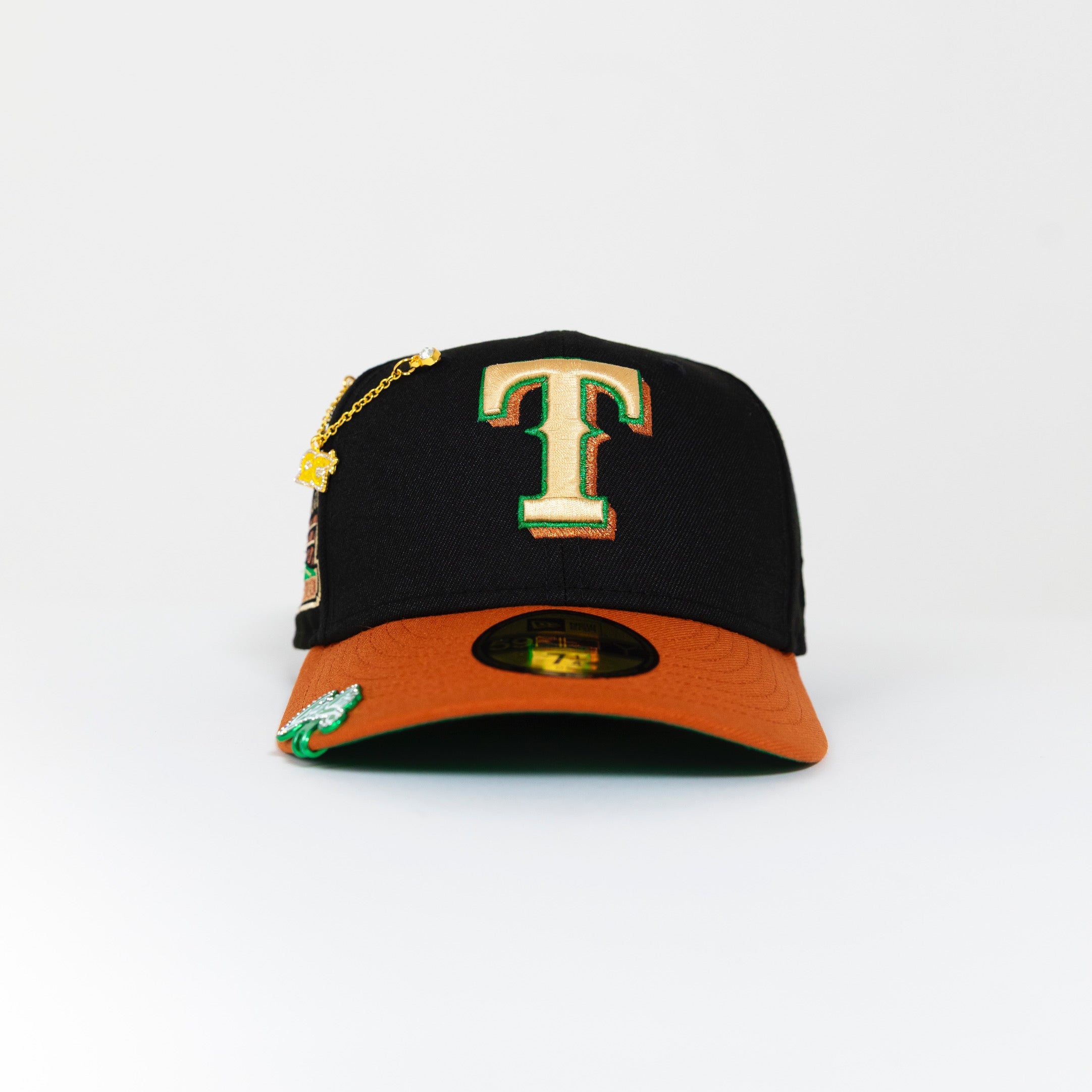 NEW ERA EXCLUSIVE 59FIFTY BLACK/ RUST ORANGE TEXAS RANGERS W/ 2020 INAUGURAL SEASON SIDE PATCH
