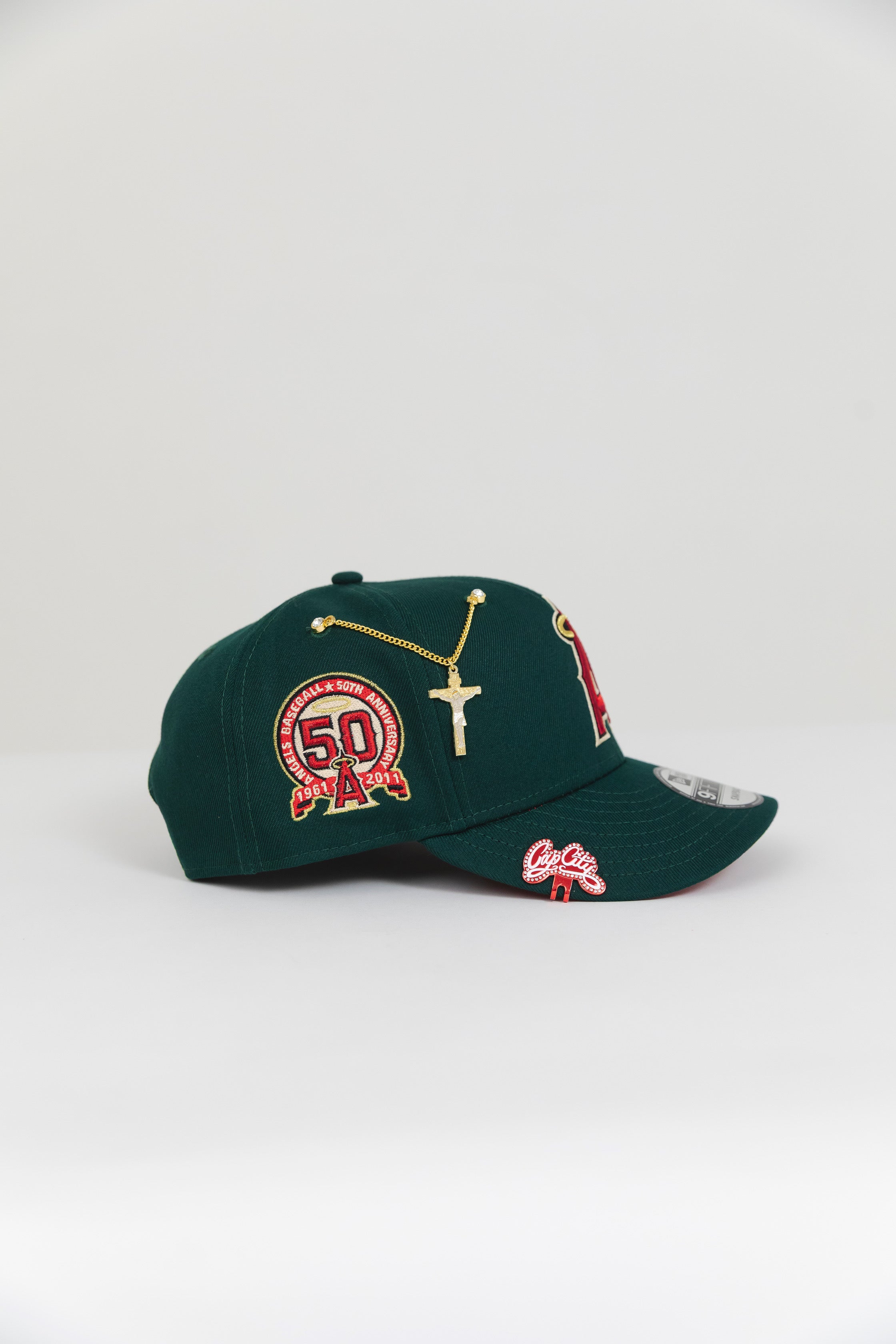 NEW ERA EXCLUSIVE 9FIFTY FOREST GREEN ANAHEIM ANGELS SNAPBACK W/ 50TH ANNIVERSARY PATCH