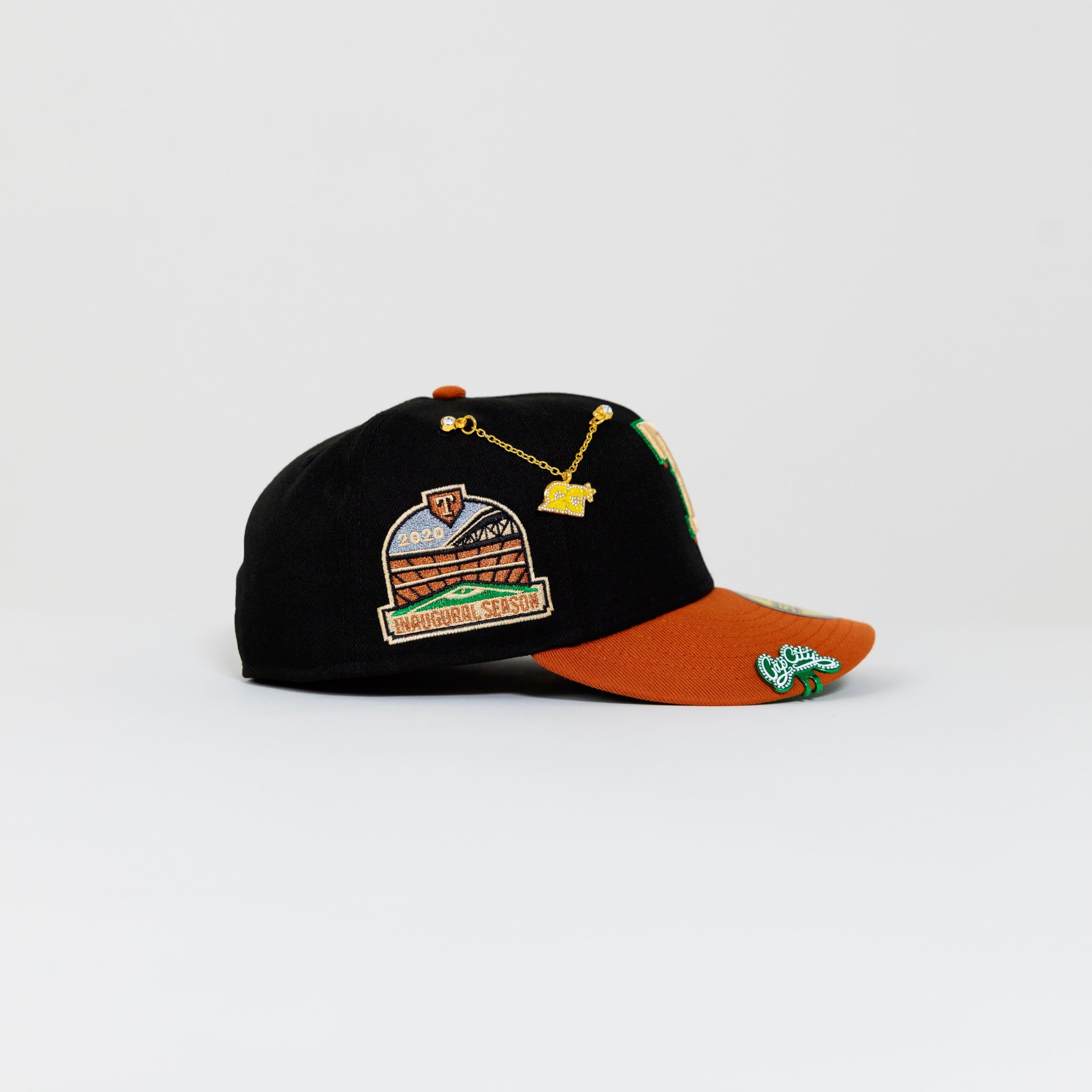 NEW ERA EXCLUSIVE 59FIFTY BLACK/ RUST ORANGE TEXAS RANGERS W/ 2020 INAUGURAL SEASON SIDE PATCH
