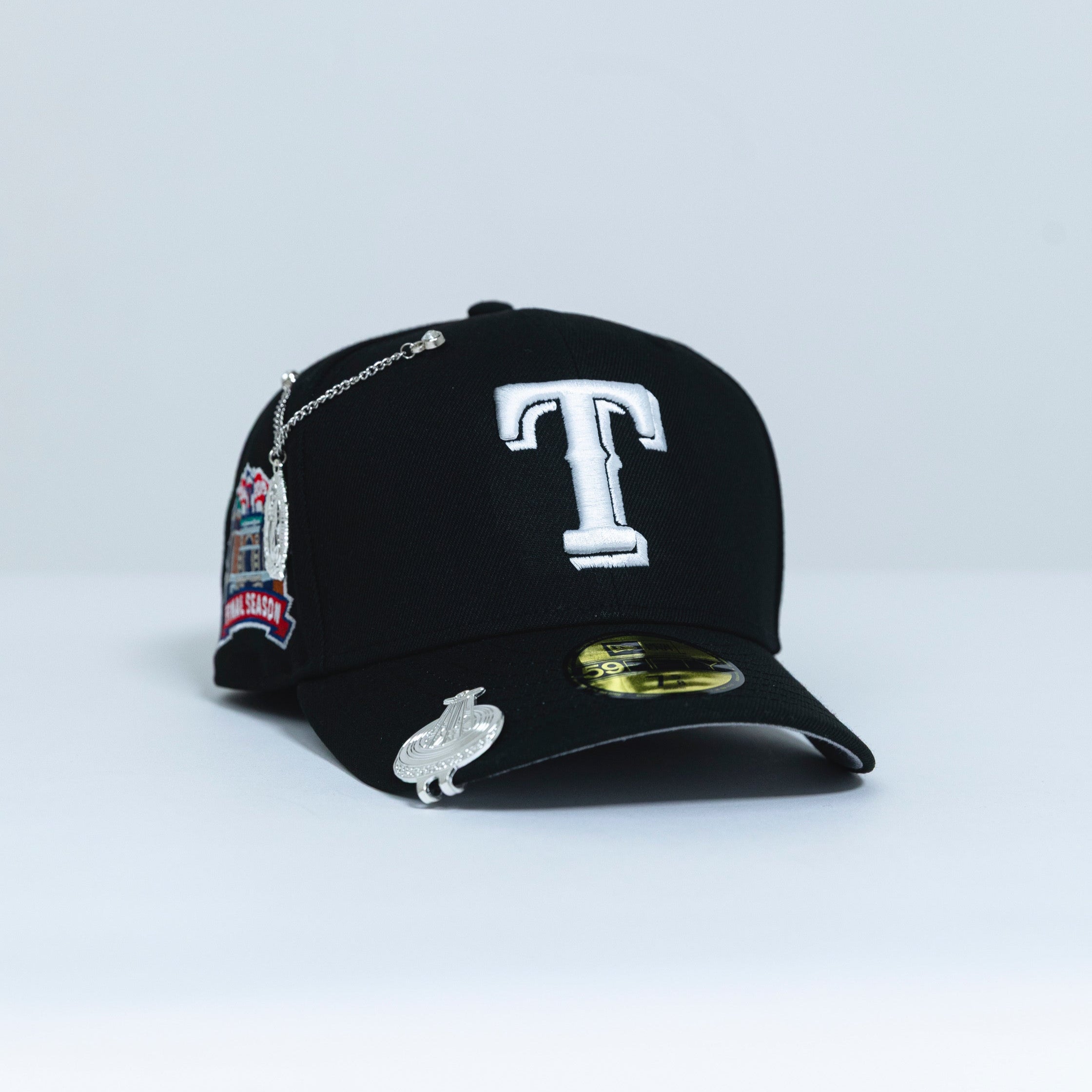 NEW ERA EXCLUSIVE 59FIFTY BLACK TEXAS RANGERS W/ FINAL SEASON SIDE PATCH
