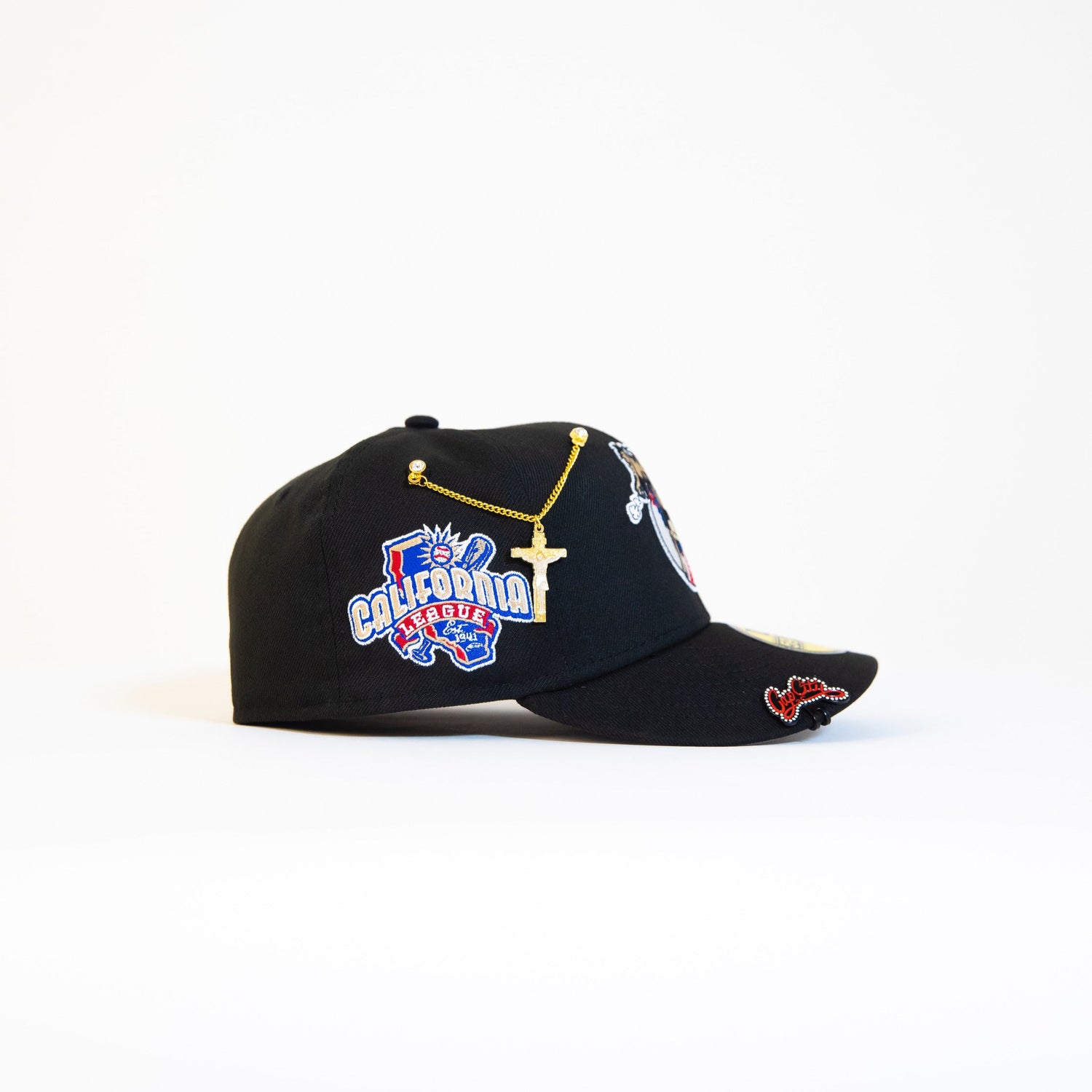NEW ERA EXCLUSIVE 59FIFTY BLACK MINOR LEAGUE W/ CALIFORNIA LEAGUE SIDE PATCH