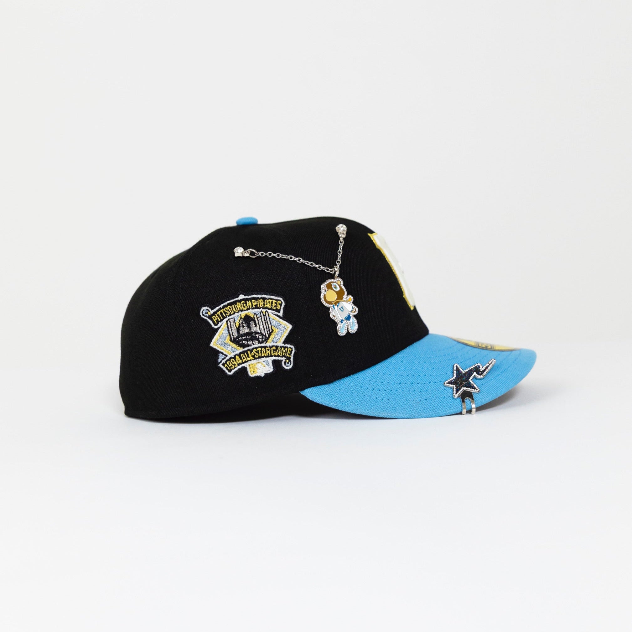 NEW ERA EXCLUSIVE 59FIFTY BLACK/ ICY BLUE PITTSBURGH PIRATES W/ 1994 ALL STAR GAME SIDE PATCH