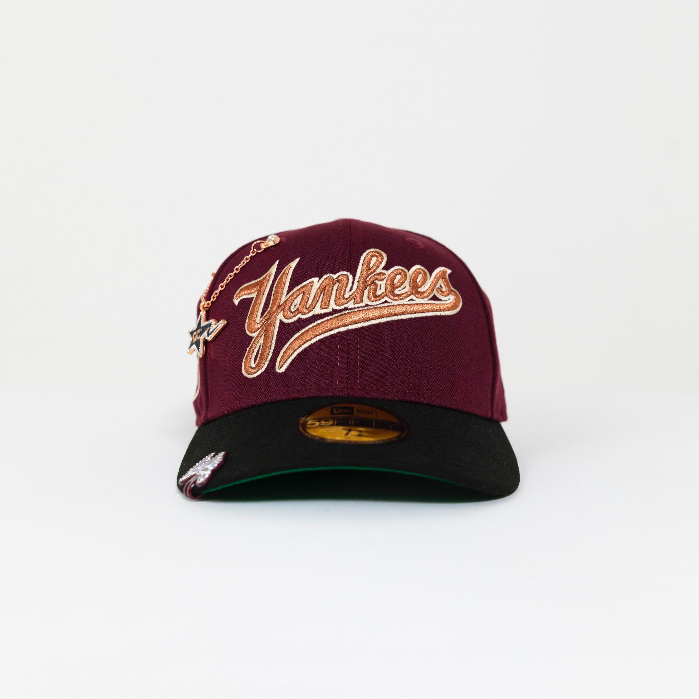 NEW ERA EXCLUSIVE 59FIFTY MAROON/ BLACK NEW YORK YANKEES SCRIPT W/ 1949 WORLD SERIES SIDE PATCH