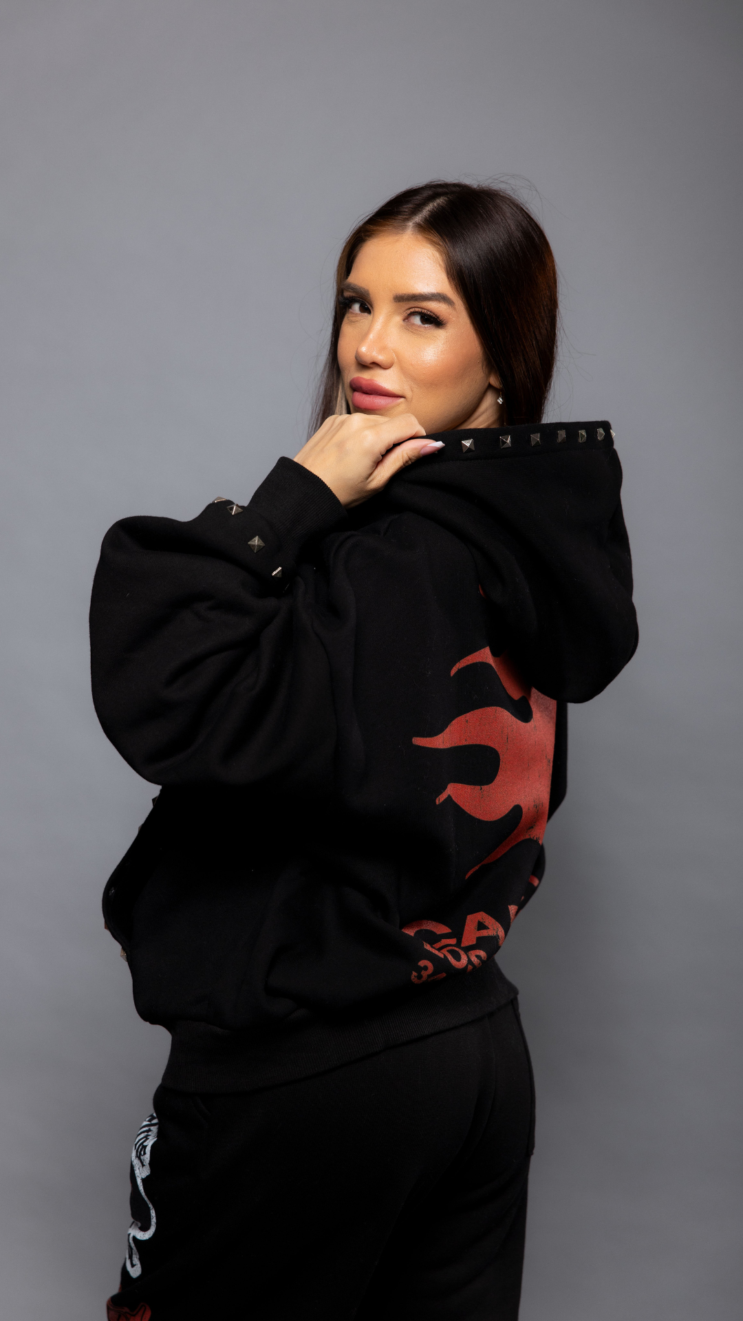 CAP CITY X SHORELINE MAFIA BLACK STUDDED ZIP UP HOODIE - UNISEX