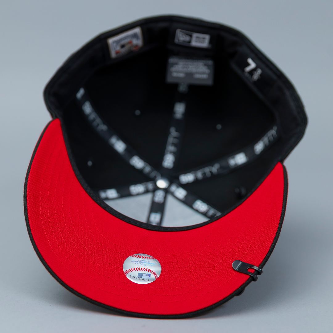 NEW ERA EXCLUSIVE 59FIFTY BLACKED OUT ANAHEIM ANGELS W/ 25TH ANNIVERSARY SIDE PATCH
