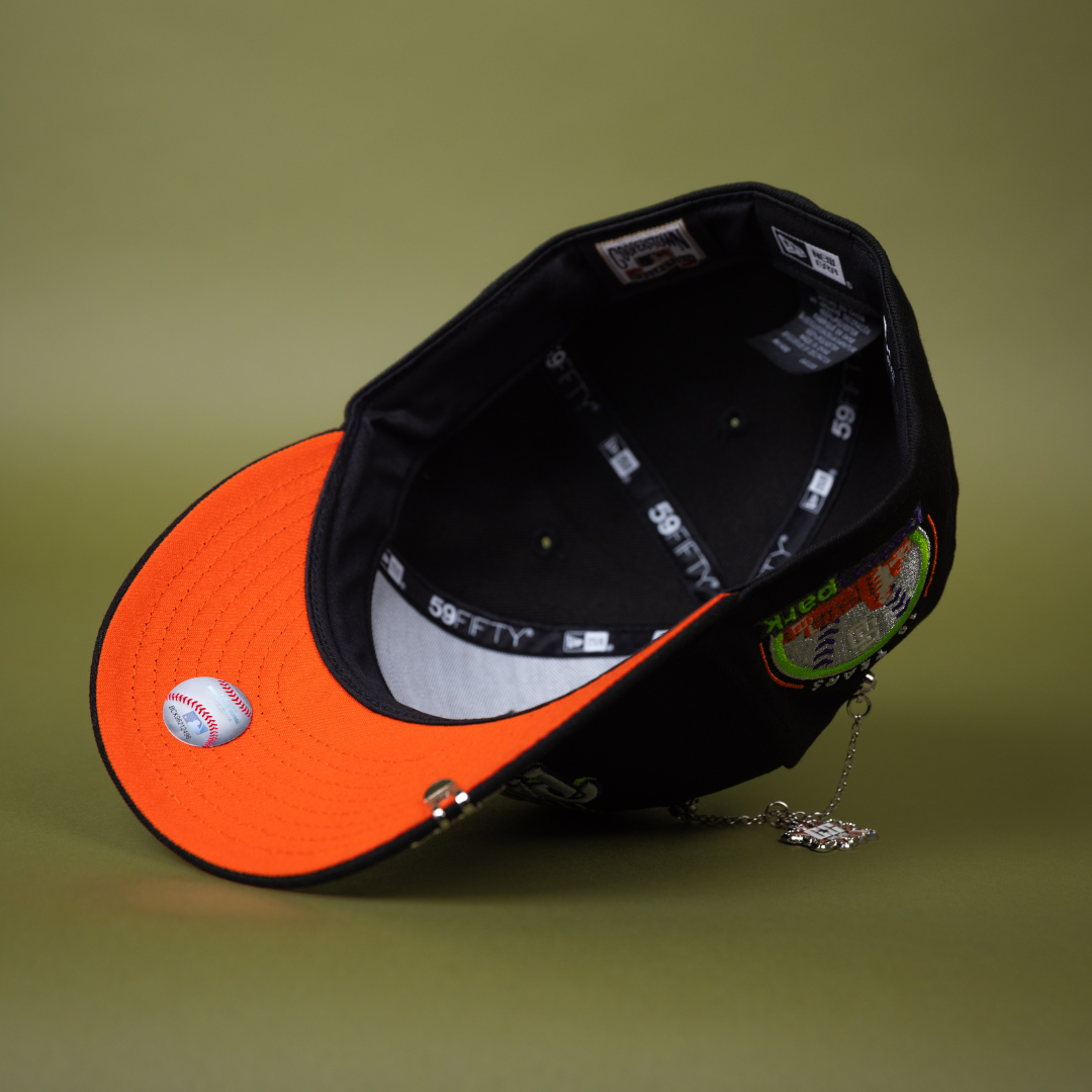 NEW ERA EXCLUSIVE 59FIFTY BLACK SAN DIEGO PADRES W/ SPIDER WEB LOGO + PETCO PARK SIDE PATCH