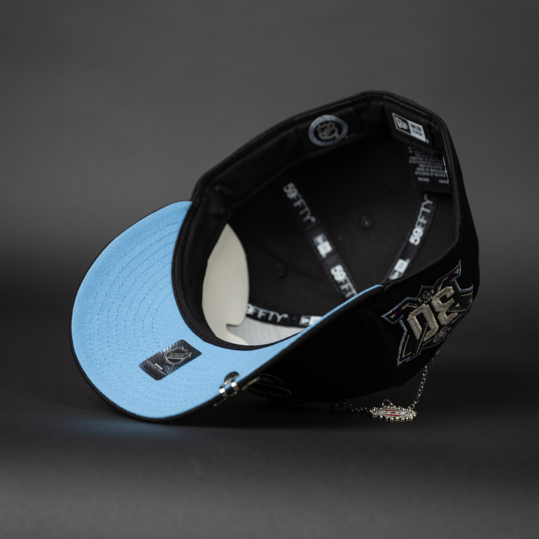 NEW ERA EXCLUSIVE 59FIFTY BLACK ANAHEIM DUCKS W/ 30TH ANNIVERSARY SIDE PATCH