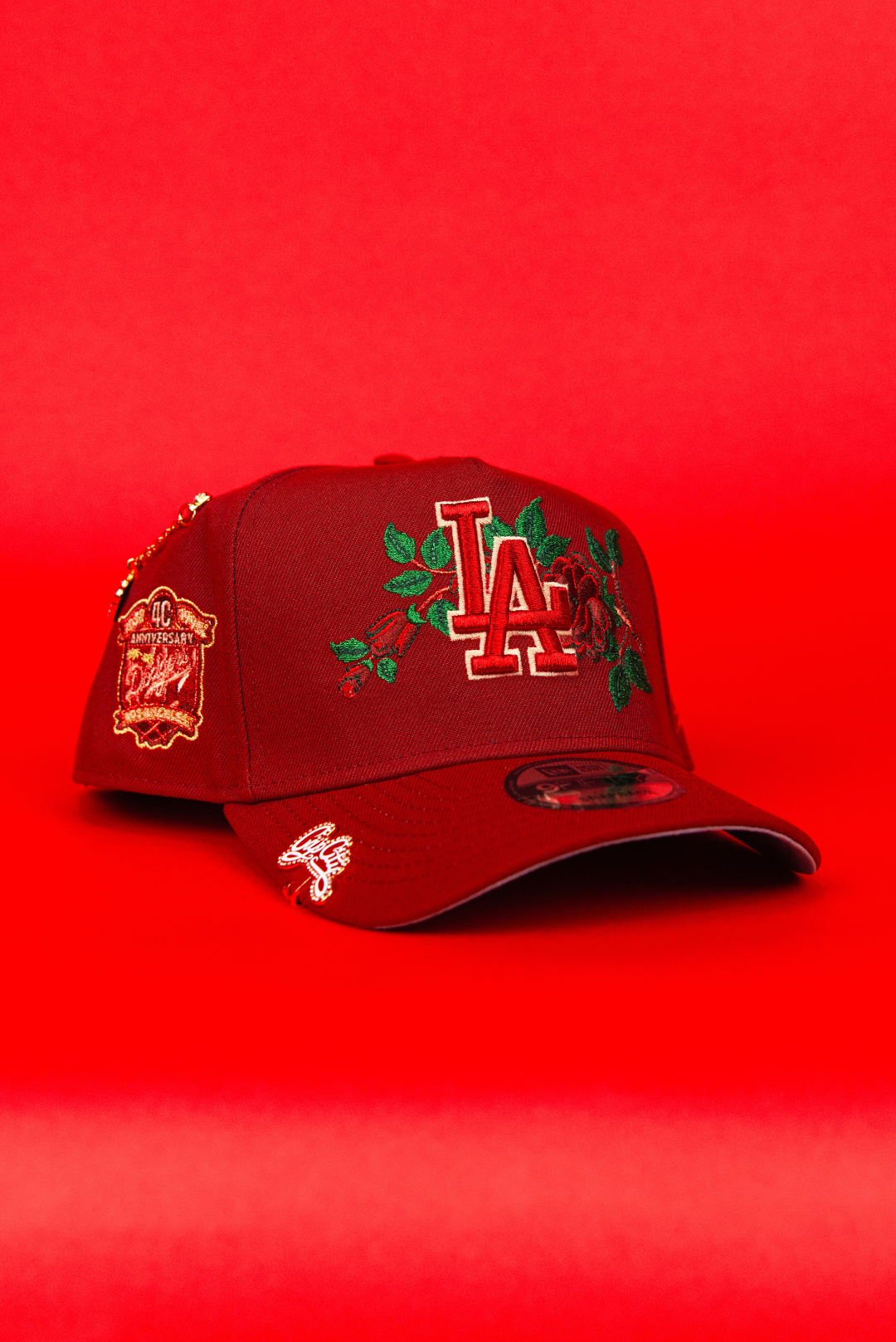 NEW ERA 9FIFTY A-FRAME MAROON LOS ANGELES DODGERS SNAPBACK W/ EMBROIDERY + 40TH ANNIVERSARY SIDE PATCH