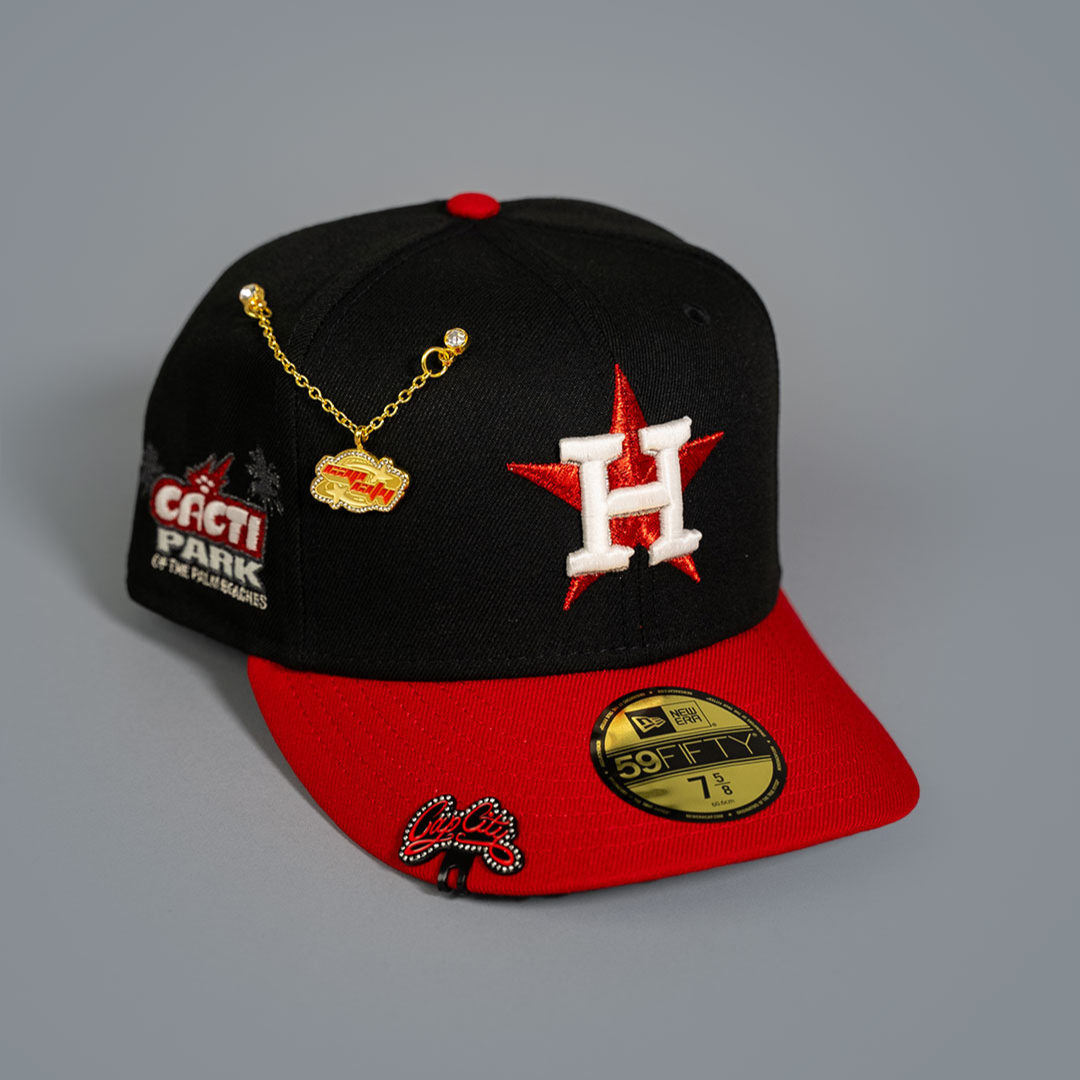 NEW ERA EXCLUSIVE 59FIFTY BLACK/ RED HOUSTON ASTROS W/ CACTI PARK SIDE PATCH