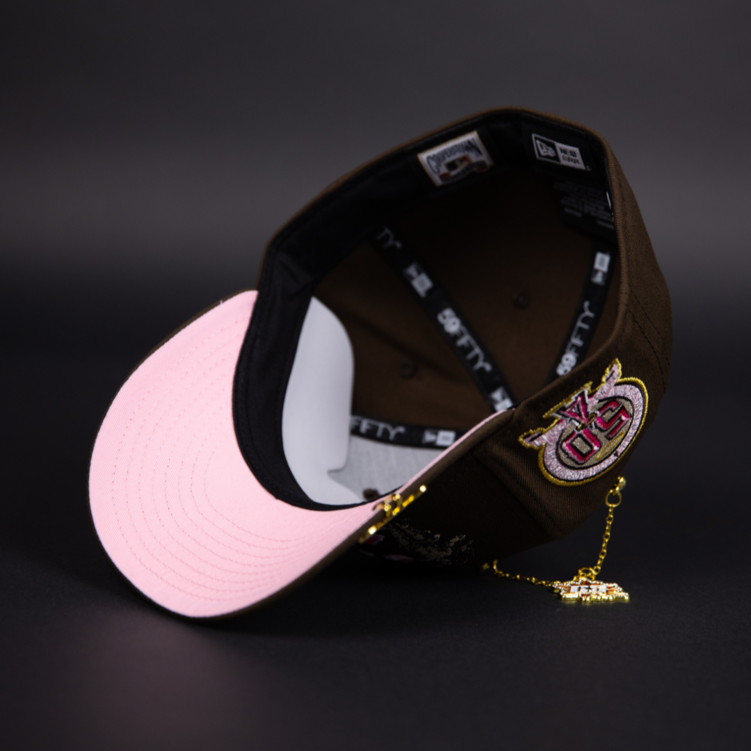 NEW ERA EXCLUSIVE 59FIFTY BROWN ANAHEIM ANGELS "HEAVENLY CITY" W/ 50TH ANNIVERSARY SIDE PATCH
