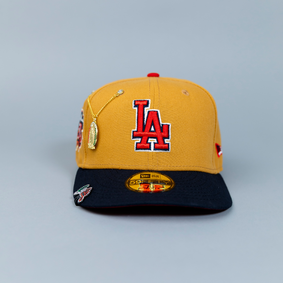 NEW ERA EXCLUSIVE 59FIFTY DARK TAN/ NAVY LOS ANGELES DODGERS W/ "JACKIE ROBINAON" SIDE PATCH