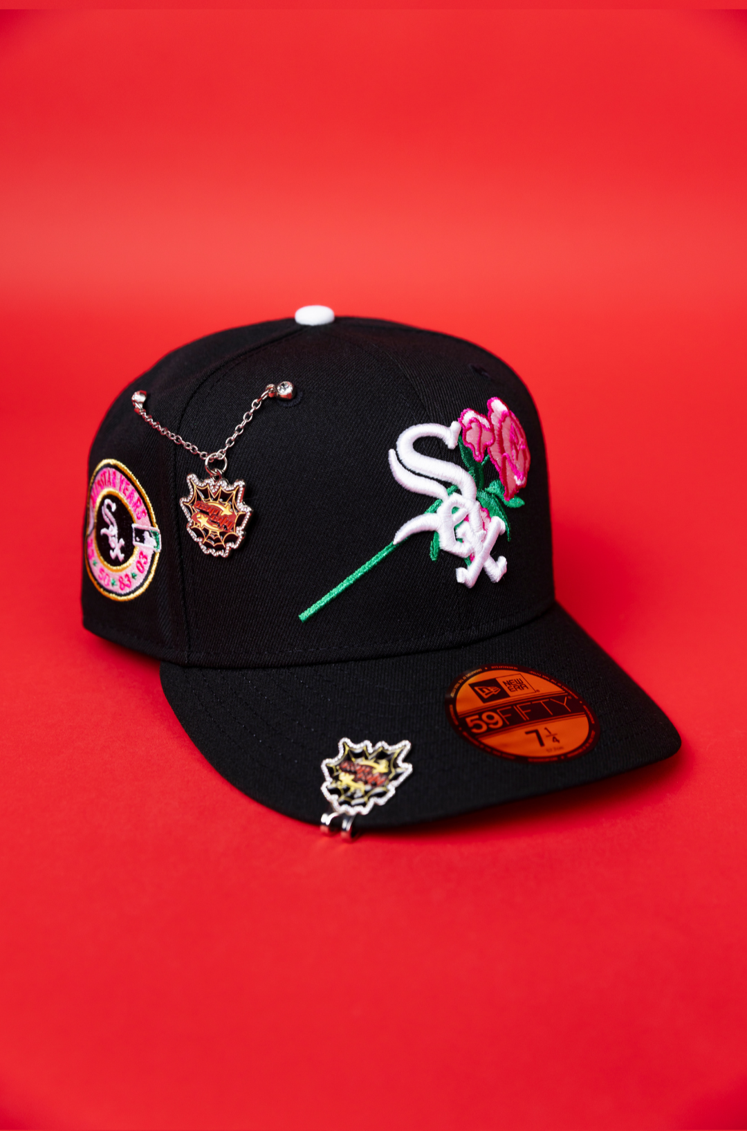NEW ERA EXCLUSIVE 59FIFTY BLACK CHICAGO WHITE SOX W/ PINK ROSE + ALL STAR YEARS SIDE PATCH