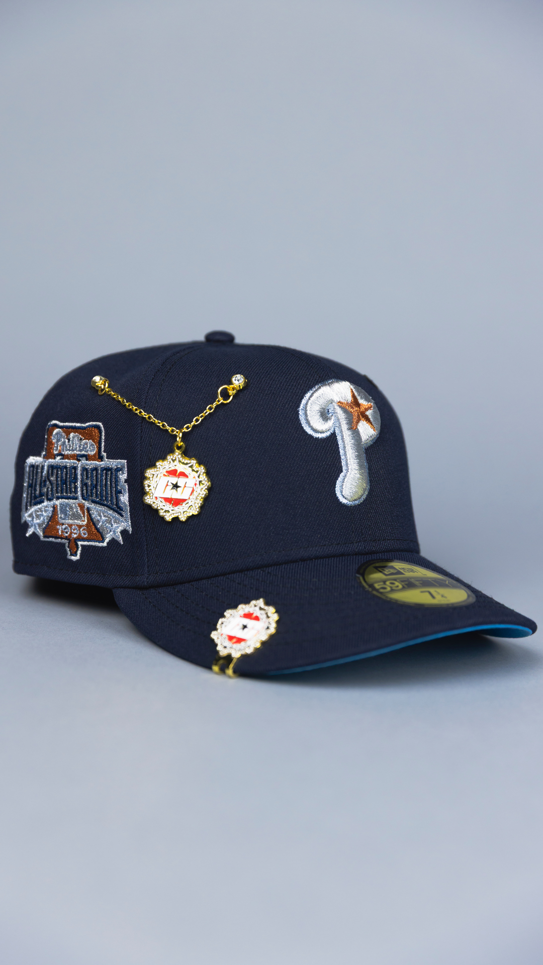 NEW ERA EXCLUSIVE 59FIFTY NAVY PHILADELPHIA PHILLIES W/ ALL STAR GAME SIDE PATCH