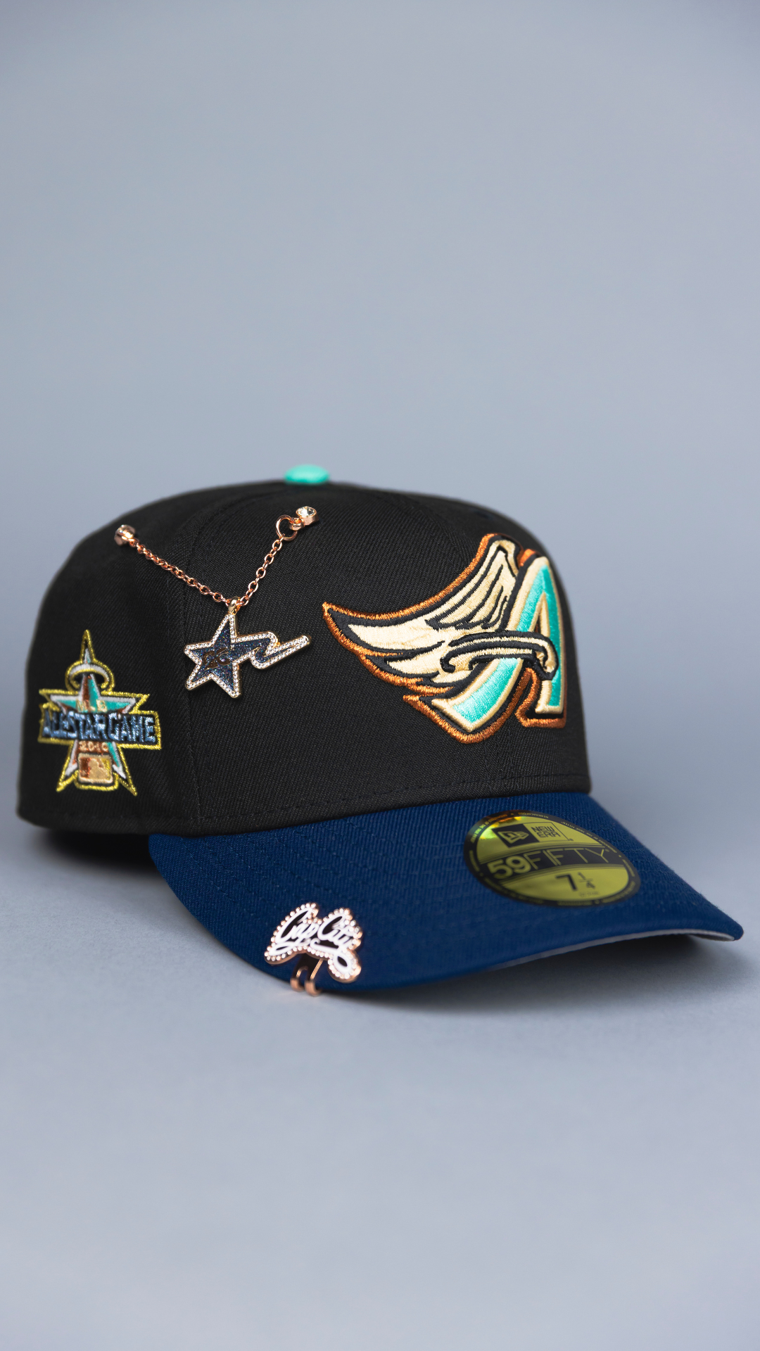 NEW ERA EXCLUSIVE 59FIFTY BLACK/ NAVY ANAHEIM ANGELS W/ ALL STAR GAME SIDE PATCH