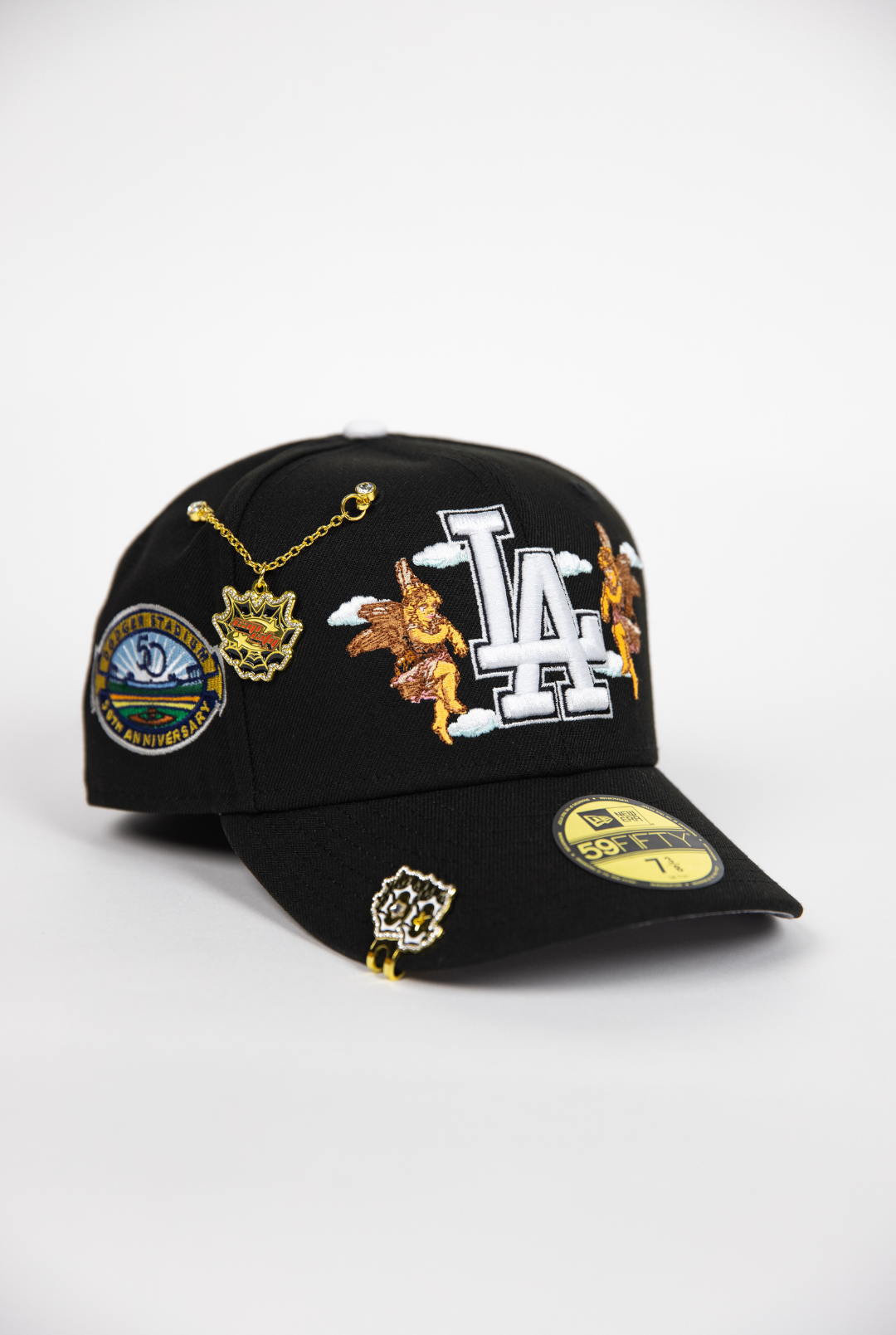 NEW ERA EXCLUSIVE 59FIFTY BLACK LOS ANGELES DODGERS "CITY OF ANGELS" W/ 50TH ANNIVERSARY SIDE PATCH