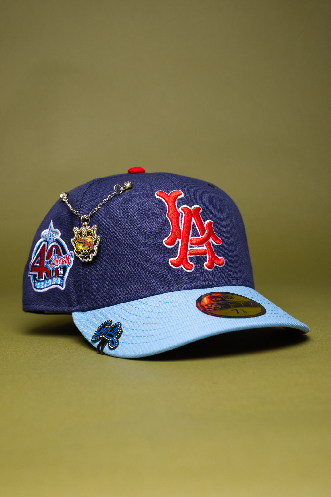NEW ERA EXCLUSIVE 59FIFTY NAVY/SKY BLUE LOS ANGELES ANGELS W/ 40TH ANNIVERSARY SIDE PATCH