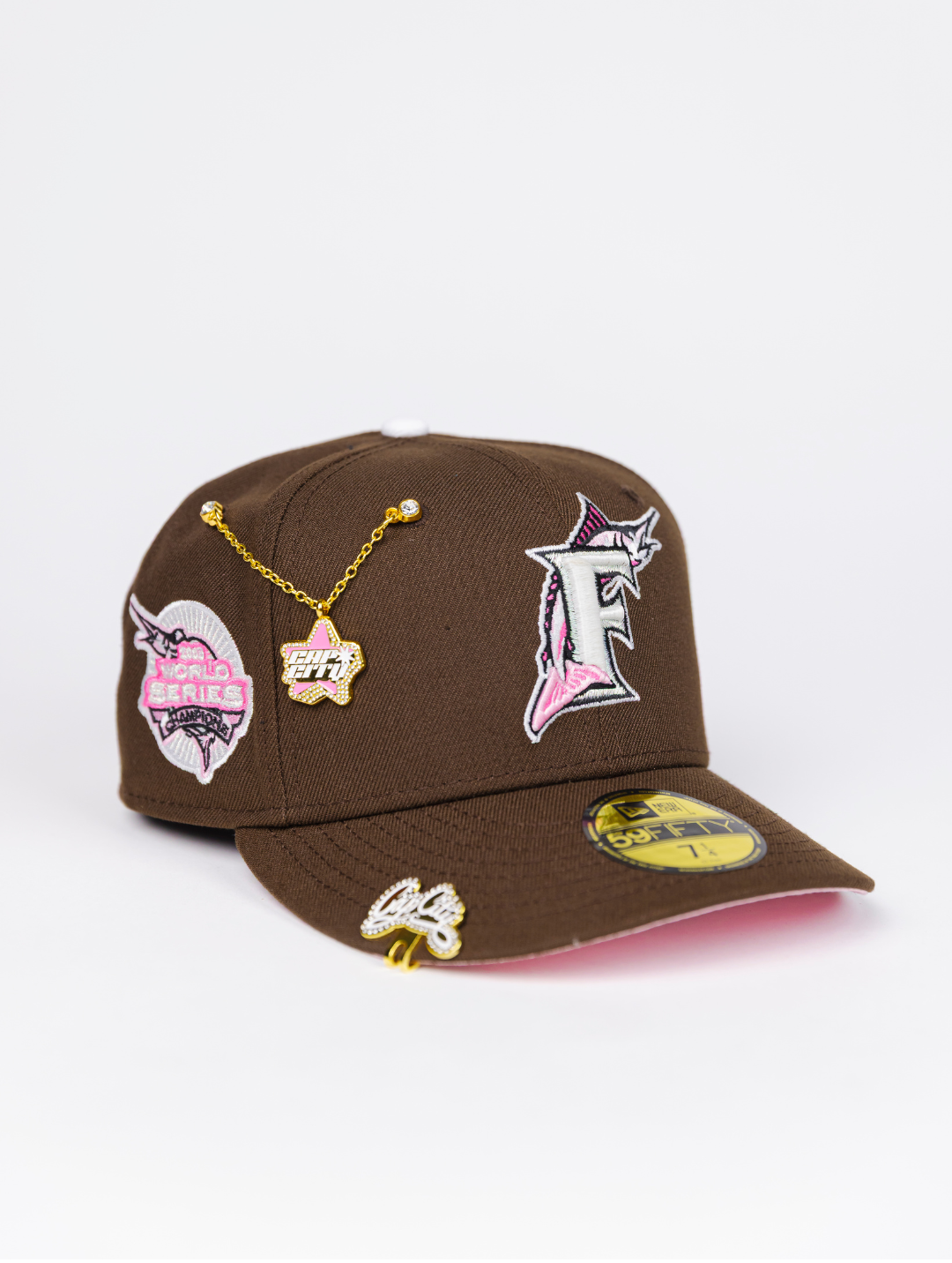 NEW ERA EXCLUSIVE 59FIFTY BROWN FLORIDA MARLINS W/ WORLD SERIES SIDE PATCH