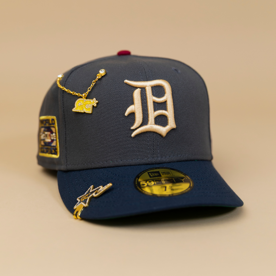 NEW ERA EXCLUSIVE 59FIFTY GREY/ NAVY DETROIT TIGERS W/ 2006 WORLD SERIES SIDE PATCH