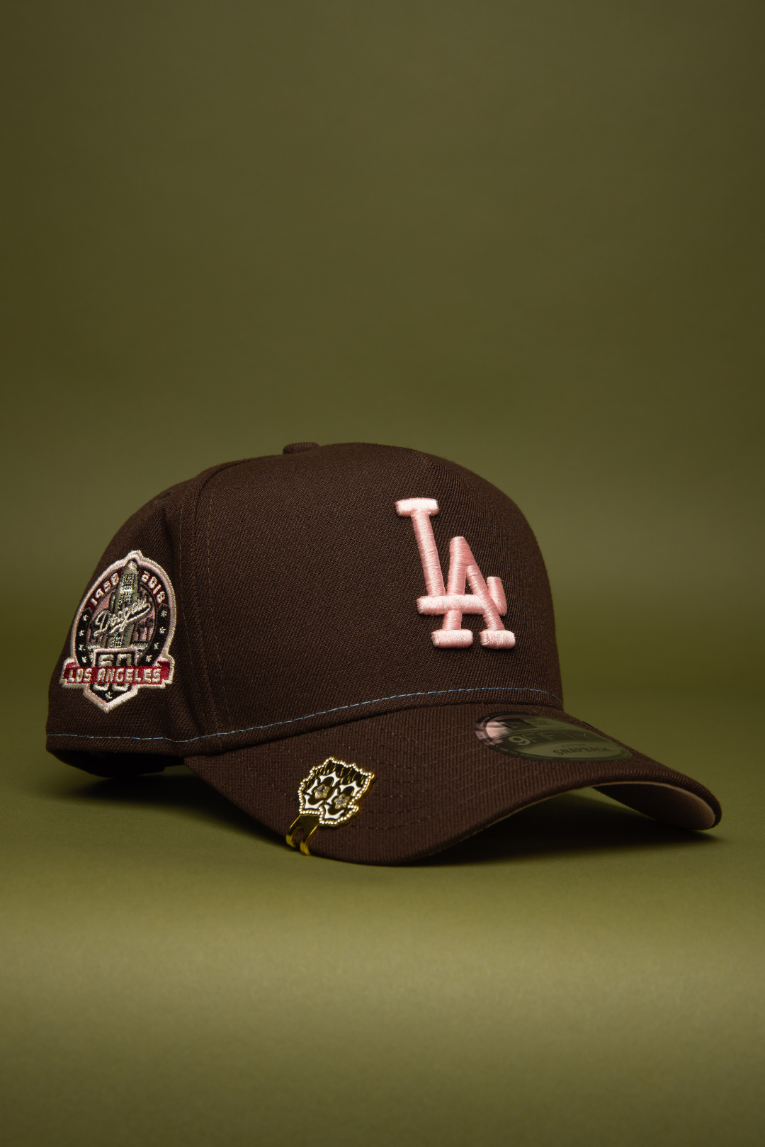 NEW ERA 9FIFTY A-FRAME DARK BROWN LOS ANNGELES DODGERS SNAPBACK W/ 60TH ANNIVERSARY SIDE PATCH