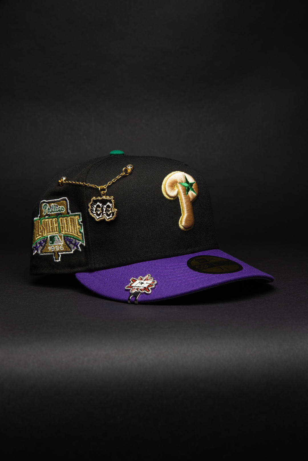 NEW ERA EXCLUSIVE 59FIFTY BLACK/PURPLE PHILADELPHIA PHILLIES W/ 1996 ALL STAR GAME SIDE PATCH