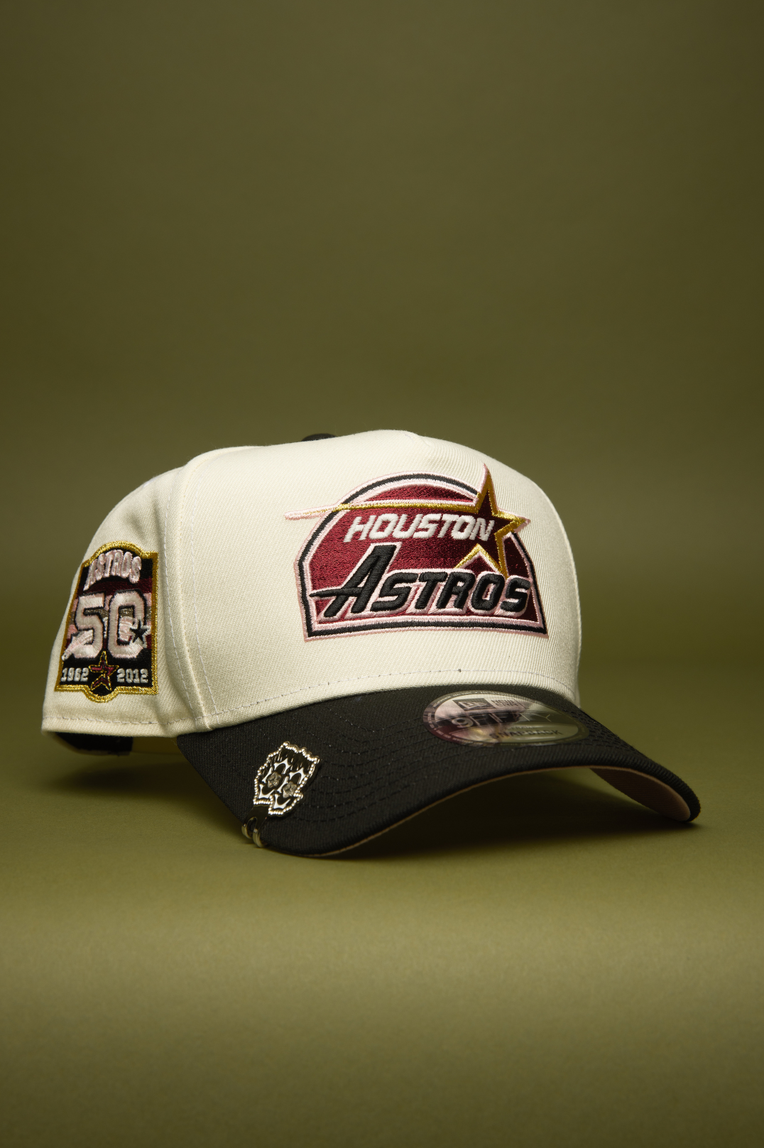 NEW ERA 9FIFTY A-FRAME CHROME/BLACK HOUSTON ASTROS SNAPBACK W/ 50TH ANNIVERARY SIDE PATCH