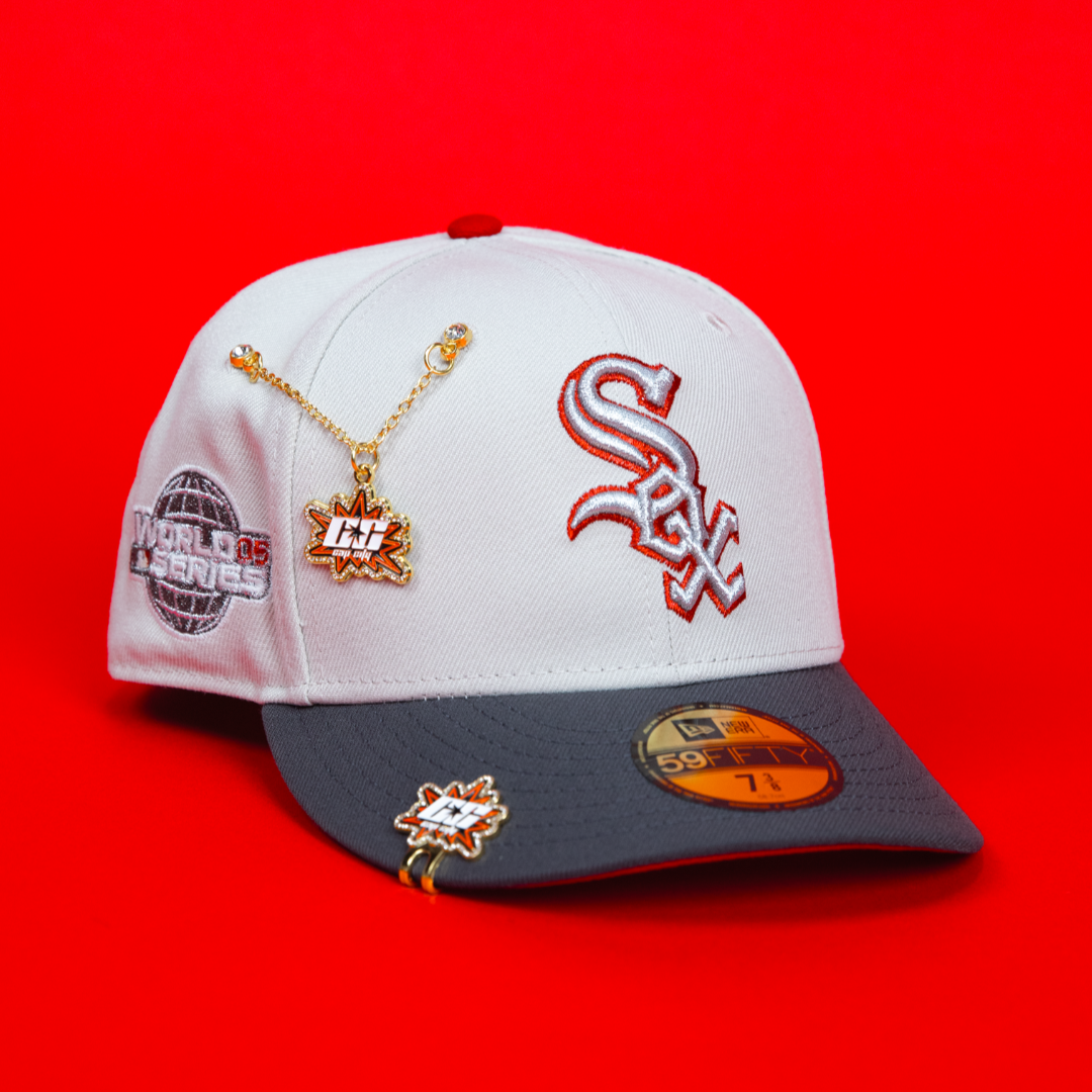 NEW ERA EXCLUSIVE 59FIFTY SMOKE GREY CHICAGO WHITE SOX W/ 2005 WORLD SERIES SIDE PATCH