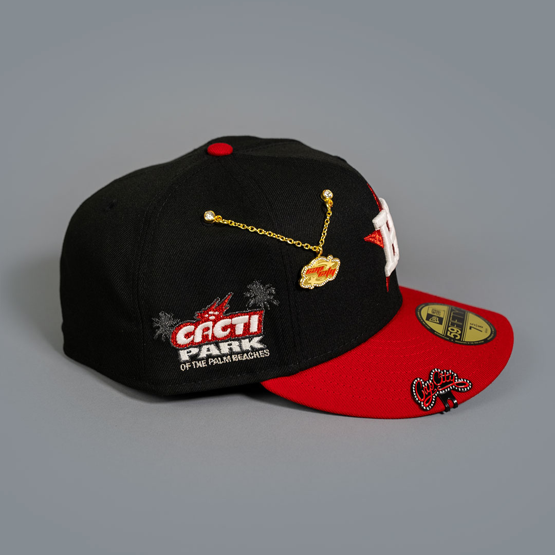 NEW ERA EXCLUSIVE 59FIFTY BLACK/ RED HOUSTON ASTROS W/ CACTI PARK SIDE PATCH