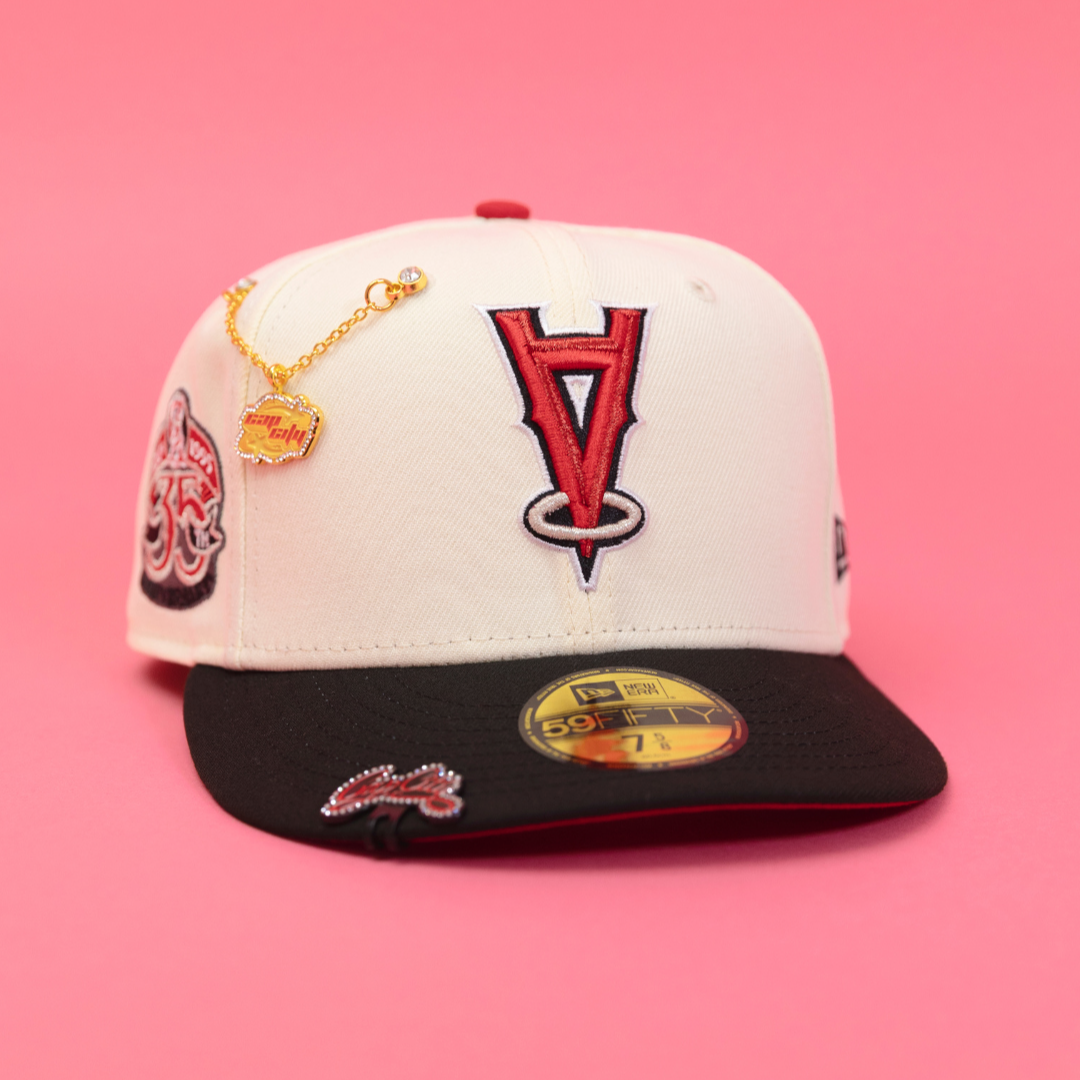 NEW ERA EXCLUSIVE 59FIFTY CHROME/ BLACK UPSIDE DOWN ANAHEIM ANGELS W/ 35TH ANNIVERSARY SIDE PATCH