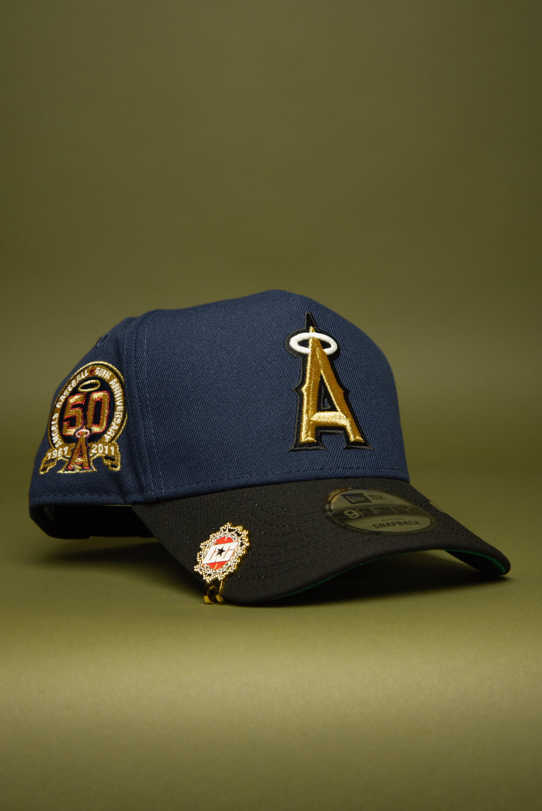 NEW ERA 9FIFTY A-FRAME NAVY/BLACK ANAHEIM ANGELS SNAPBACK W/ 50TH ANNIVERSARY SIDE PATCH