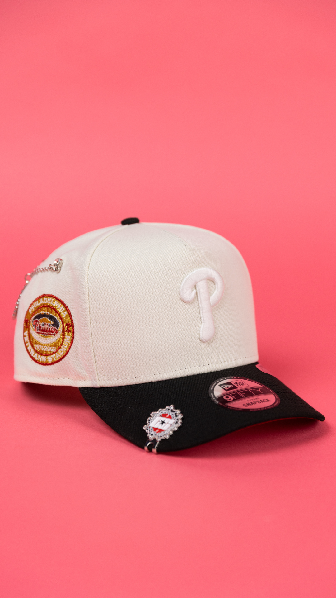 NEW ERA 9FIFTY A-FRAME CHROME/ BLACK PHILADELPHIA PHILLIES SNAPBACK W/ VETERANS STADIUM SIDE PATCH