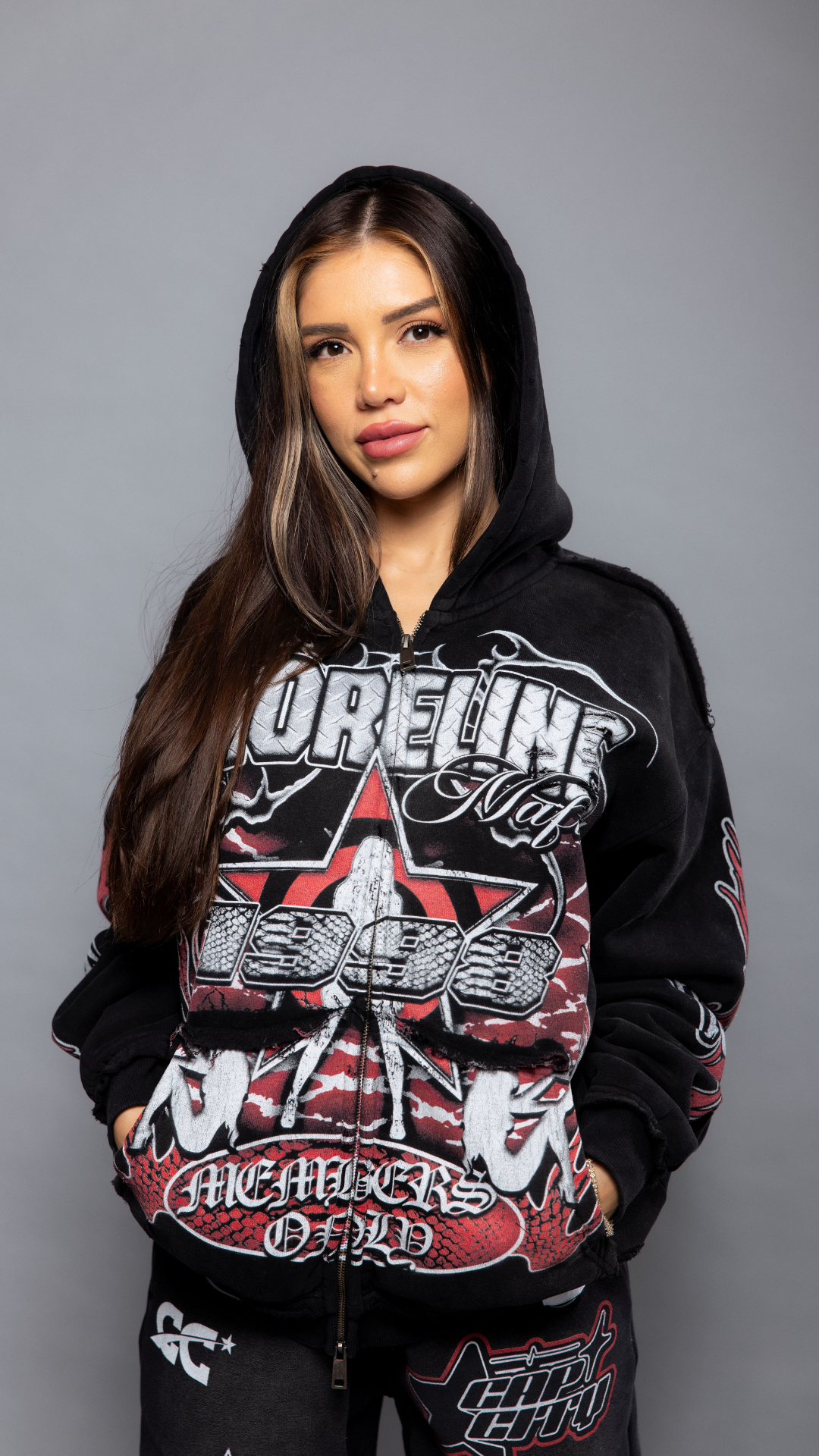 CAP CITY X SHORELINE MAFIA BLACK/RED MEMBERS ONLY ZIP UP HOODIE - UNISEX