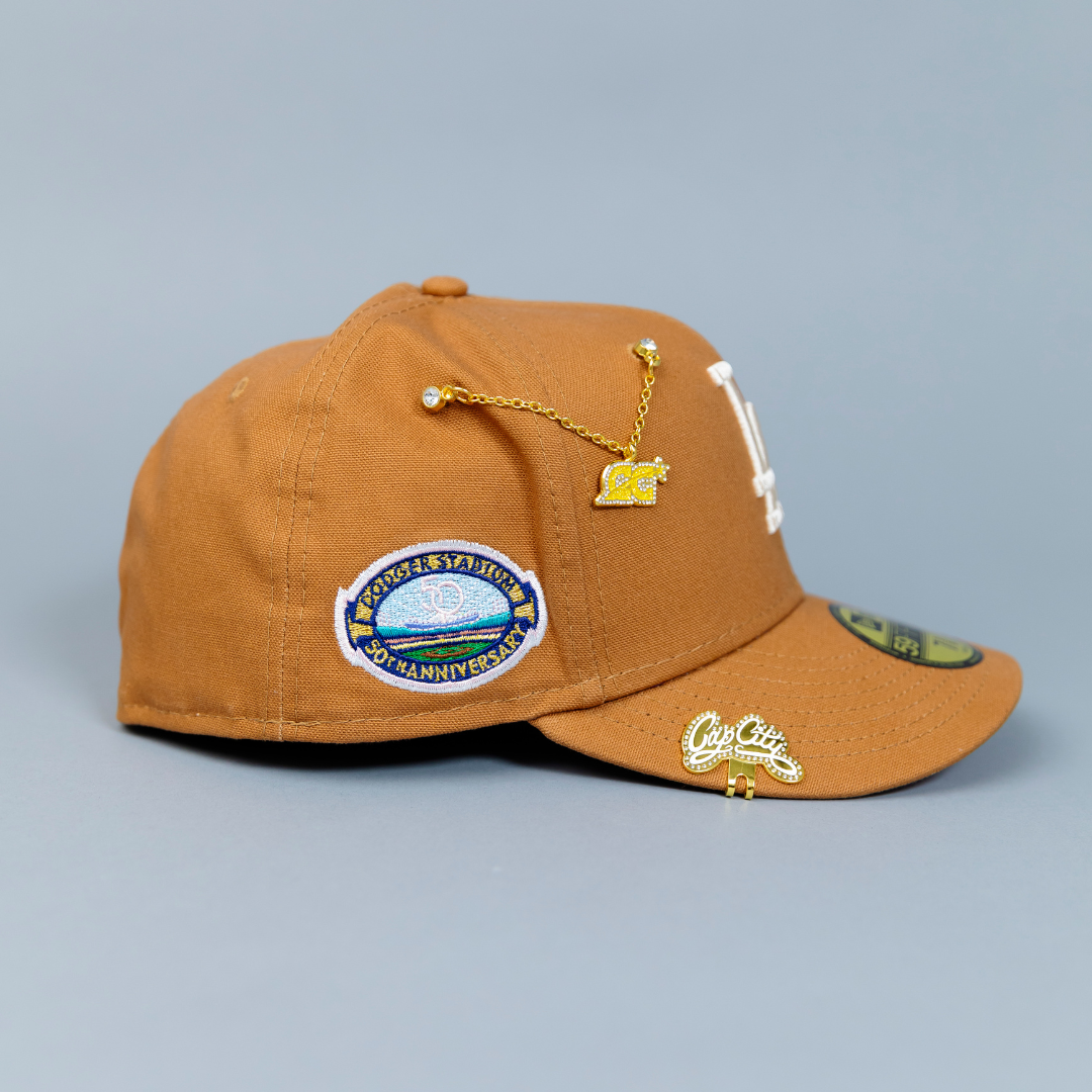 NEW ERA EXCLUSIVE 59FIFTY BRONZE LOS ANGELES DODGERS W/ 50TH ANNIVERSARY SIDE PATCH