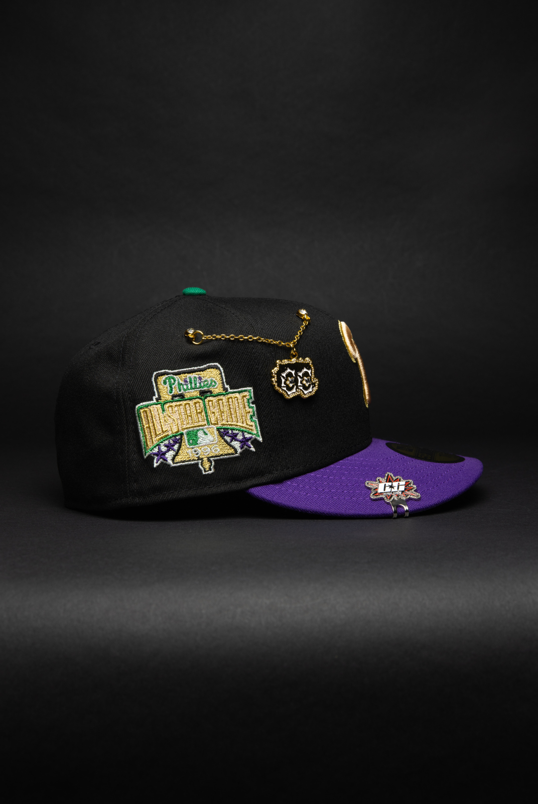 NEW ERA EXCLUSIVE 59FIFTY BLACK/PURPLE PHILADELPHIA PHILLIES W/ 1996 ALL STAR GAME SIDE PATCH